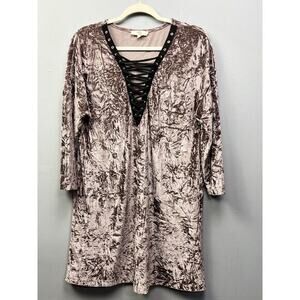 Entro Dress Women Large Purple Tie front‎ Crushed Velvet Rock Grunge Festival